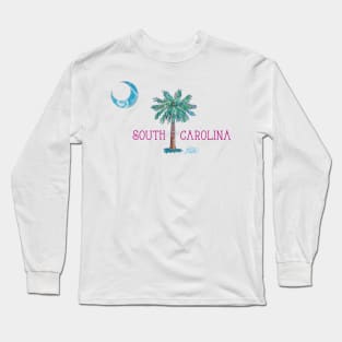 South Carolina Palmetto Tree and Moon by Jan Marvin Long Sleeve T-Shirt